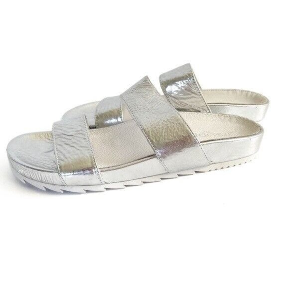 J Slides Edie Sandals Silver Leather Platform Slip On Double Strap in Size 7.5 - Picture 8 of 15